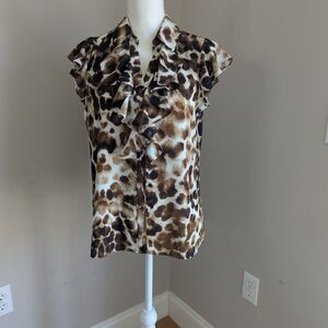 Calvin Klein Brown and Black Ruffled Blouse